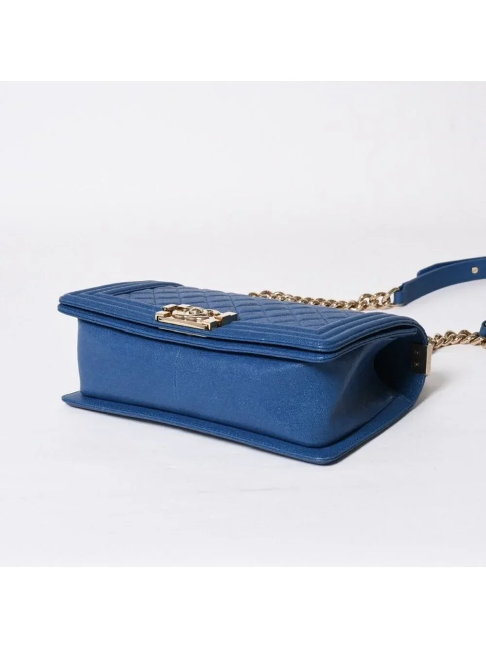 Chanel Boy 25 Chain Shoulder Bag CC Logo Caviar Leather Blue